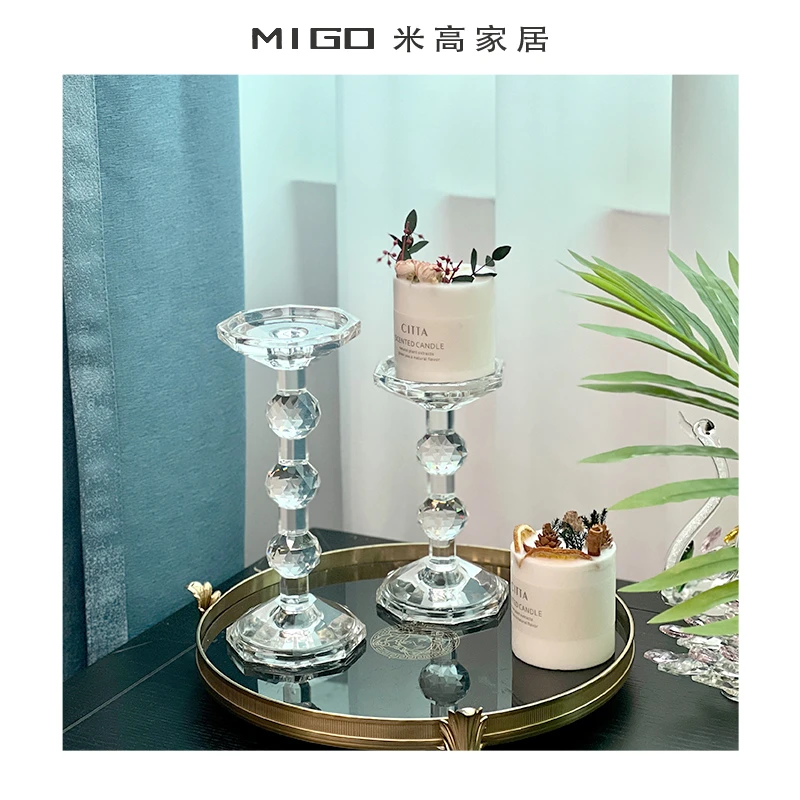 【MIGO米高家居】简约商用装饰摆件加厚手工通用欧式水晶玻璃烛台