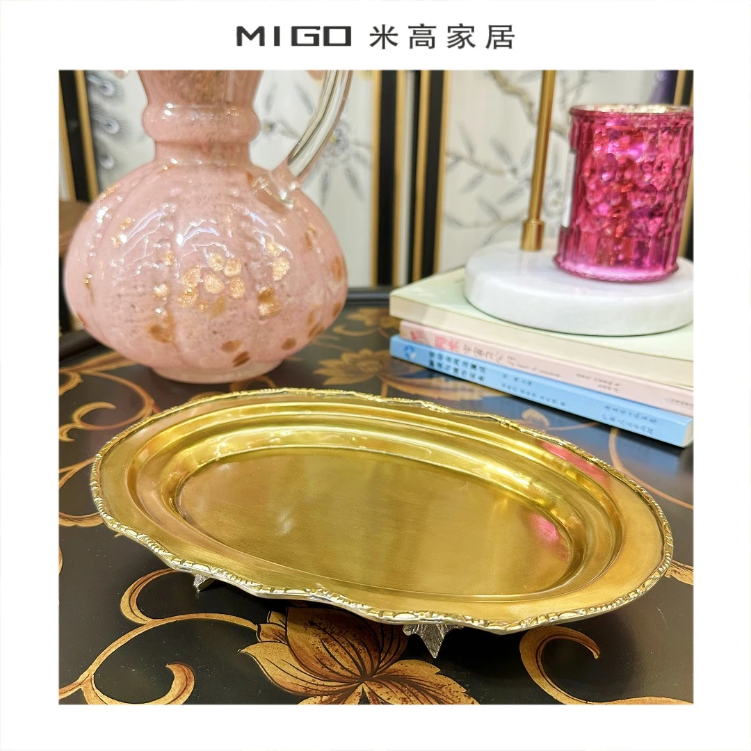 【米高家居】印度进口网红手工铜复古水果托盘干果盘椭圆首饰收纳盘