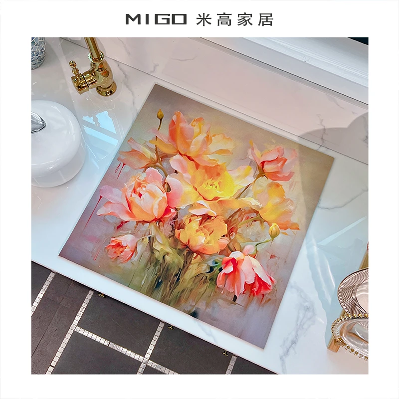 【米高家居】复古油画花卉立体吸水沥水垫硅藻泥卫生间浴室地垫