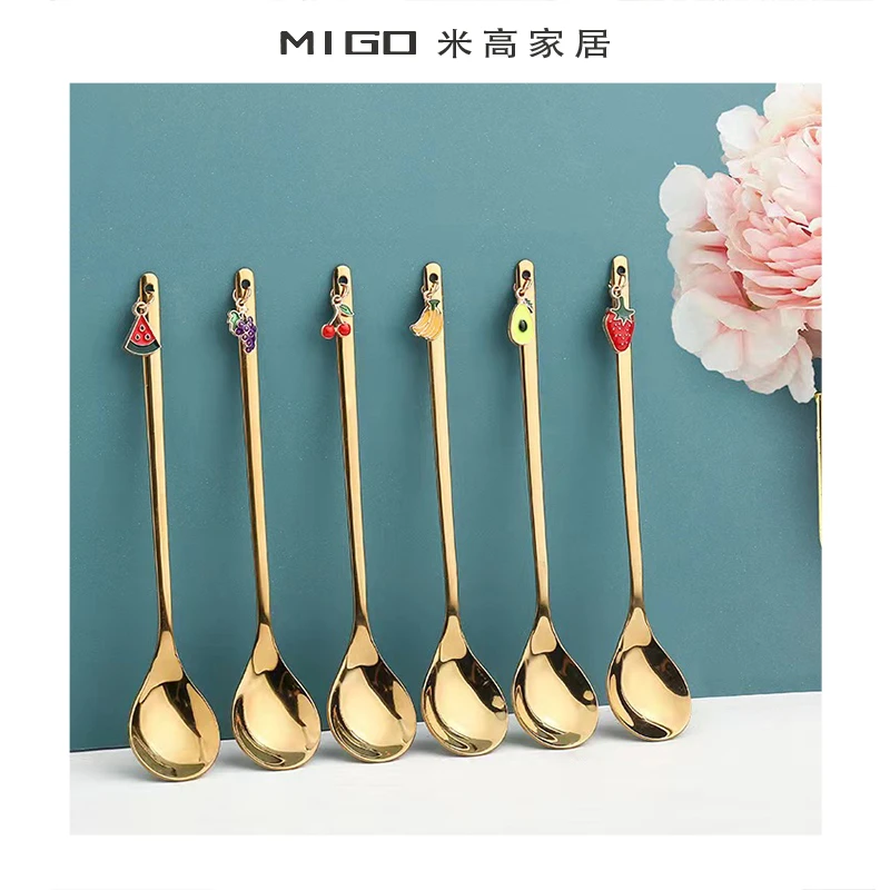 【米高家居】创意ins风不锈钢水果勺挂饰甜品蛋糕小勺子礼盒装