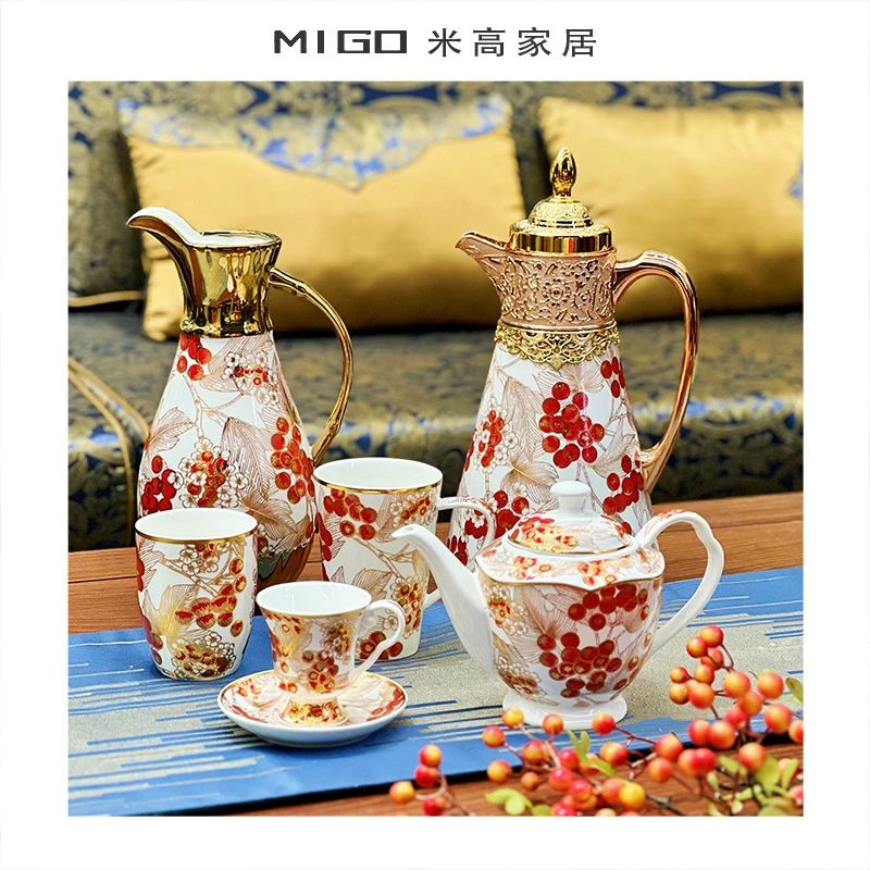 【米高家居】吉祥红浆果保温壶水壶茶壶咖啡杯茶具家居摆件家用