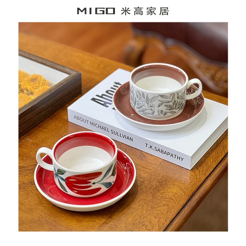 【米高家居】中古复刻咖啡杯碟下午茶杯拉花咖啡杯早餐甜品家居摆件