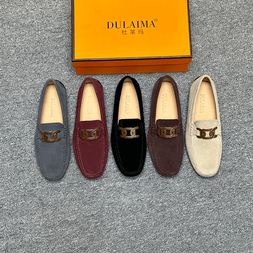 DULAIMA/杜莱玛新款男士真皮翻毛皮时尚百搭休闲一脚蹬懒人豆豆鞋