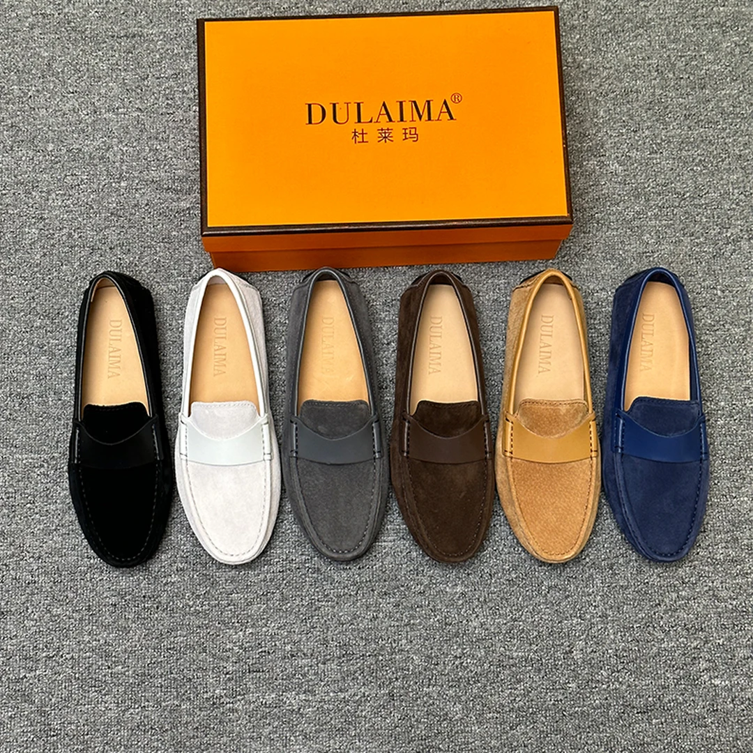 DULAIMA/杜莱玛2024新款牛皮磨砂皮一脚蹬透气豆豆鞋百搭真皮男鞋