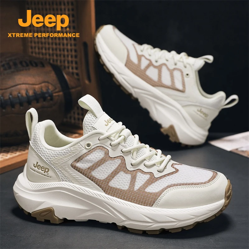 jeep吉普男鞋休闲鞋厚底2025春季新款透气运动百搭跑步网面潮鞋子