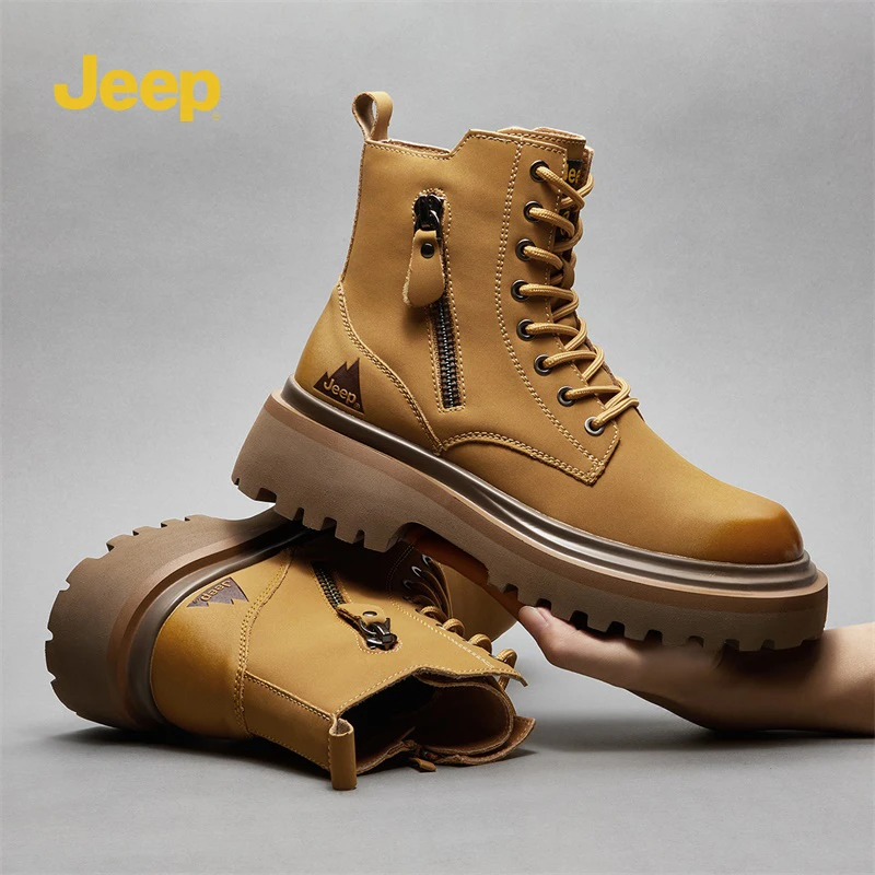 jeep吉普男鞋情侣马丁靴男款2025秋冬拉链厚底运动休闲男士工装鞋
