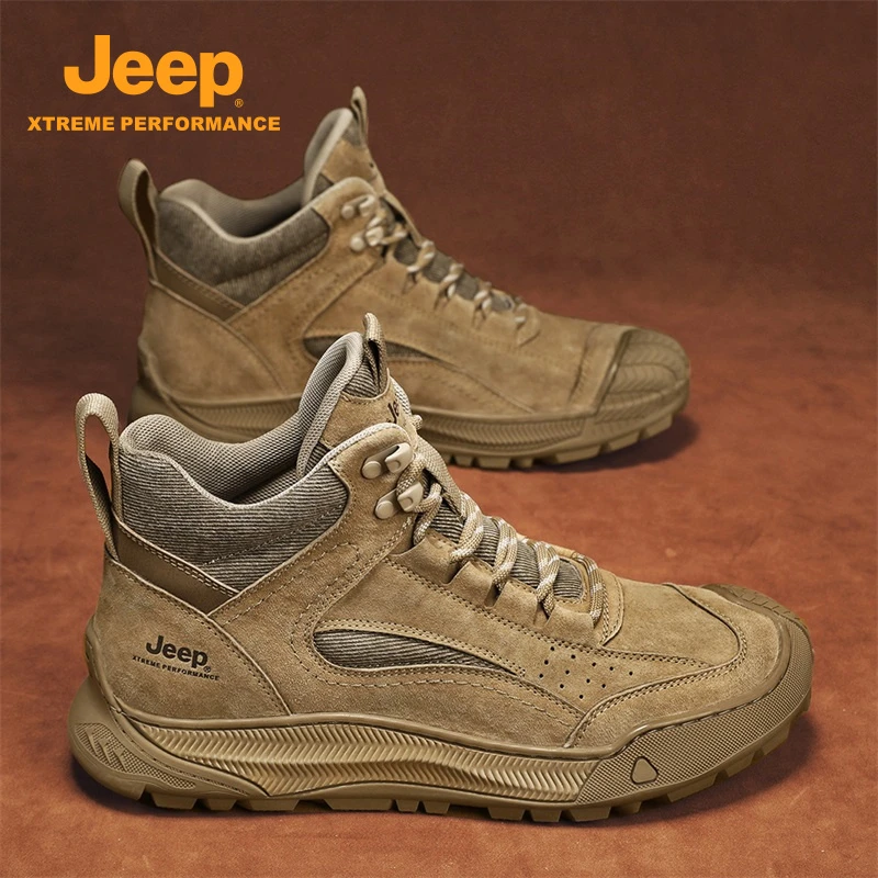 jeep吉普男鞋2025冬季新款高帮真皮运动休闲鞋男士工装马丁靴男款