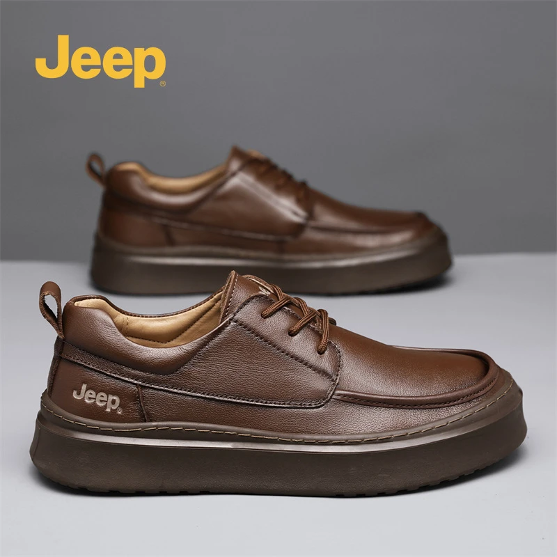 Jeep吉普真皮男鞋2025年新款秋季软厚底板鞋工作上班男士休闲皮鞋