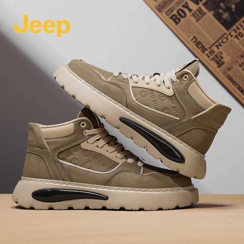 jeep吉普秋冬新款百搭舒适气垫软底防滑耐磨厚底增高高帮休闲男鞋
