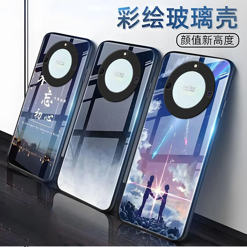 适用荣耀X40手机壳HONORx40玻璃星空世纪男款时尚防摔保护套彩绘