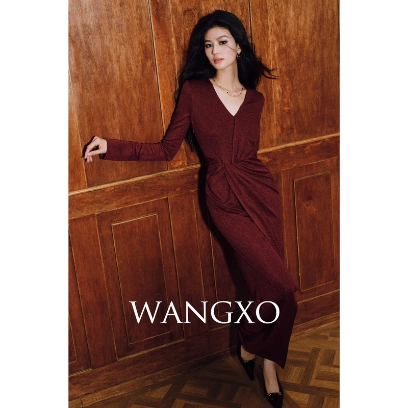 WANGXO  不对称解构扭结交叉静奢连衣裙  241741Y