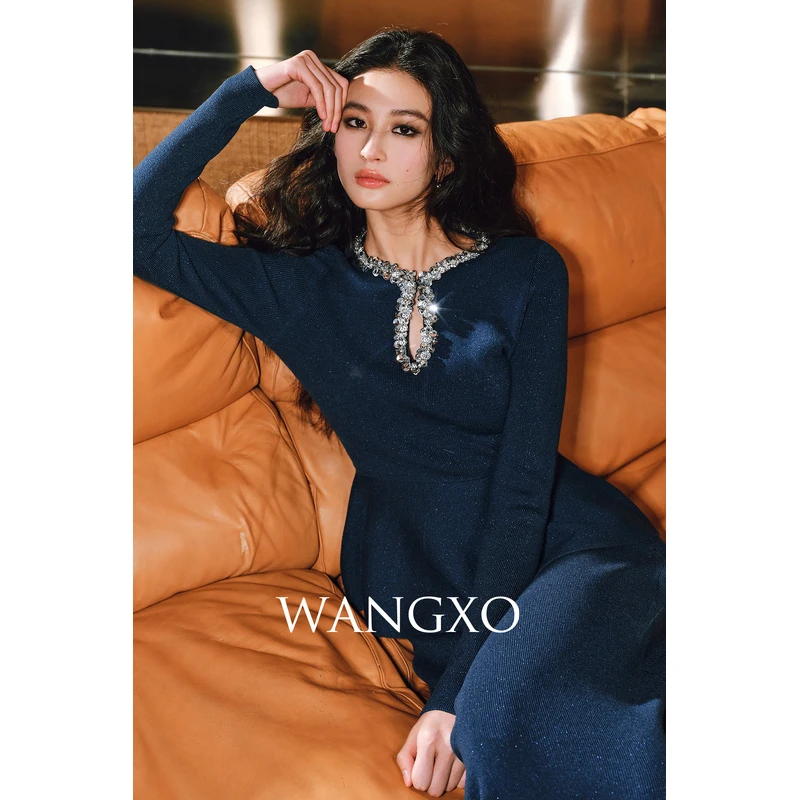 WANGXO【蓝金秀场】 羊毛水滴领钉珠针织套装2451369W/2451369W-1