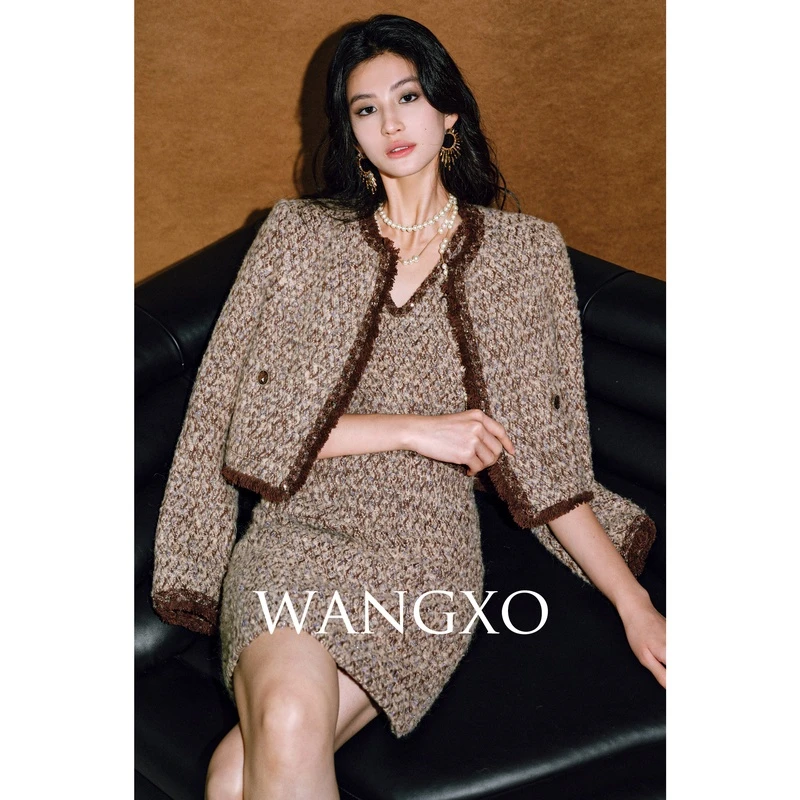 WANGXO 重磅羊毛银丝粗花呢小香风套装 241958W/241958W-1