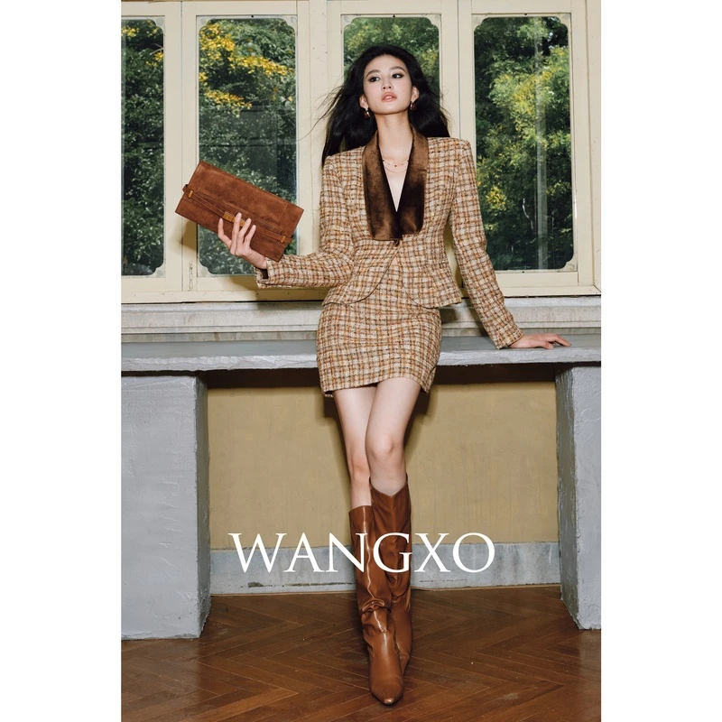 WANGXO 重工金丝格收腰小香风套装 243801W/243801W-1