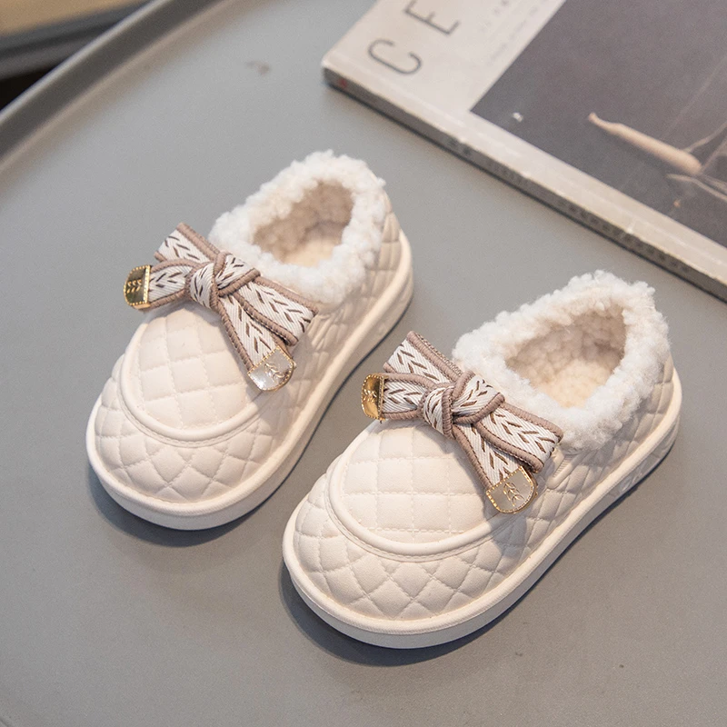 乐福鞋冬时尚洋气女童2024新款大棉保暖公主毛毛鞋软底防滑豆豆鞋