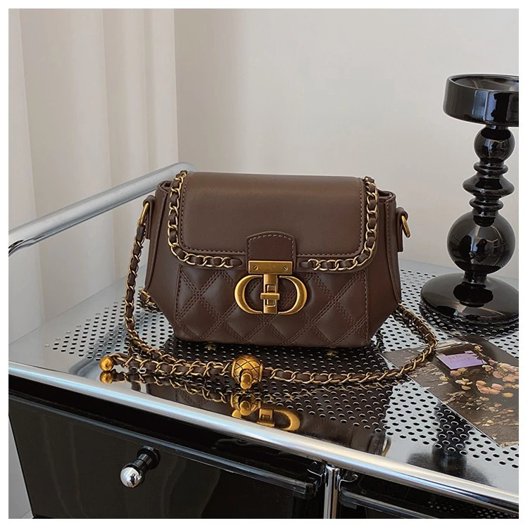 【无礼盒】菱格绣线包包女2023新款流行百搭链条斜挎包时尚小方包