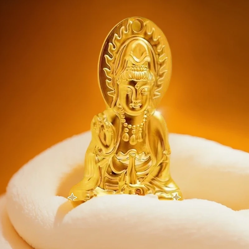 合金吊坠 轻奢时尚立体观音吊坠双面金色中式民族风坠链雕刻实心