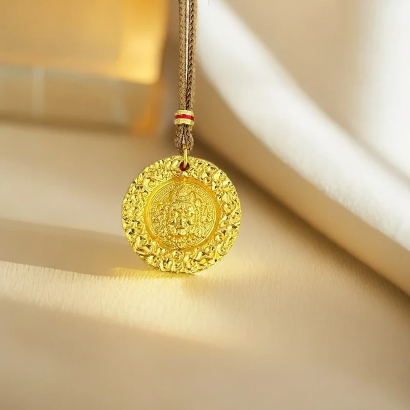 合金吊坠 中式黄财神吊坠古法錾刻吉言五路财神时尚项链中国风ins