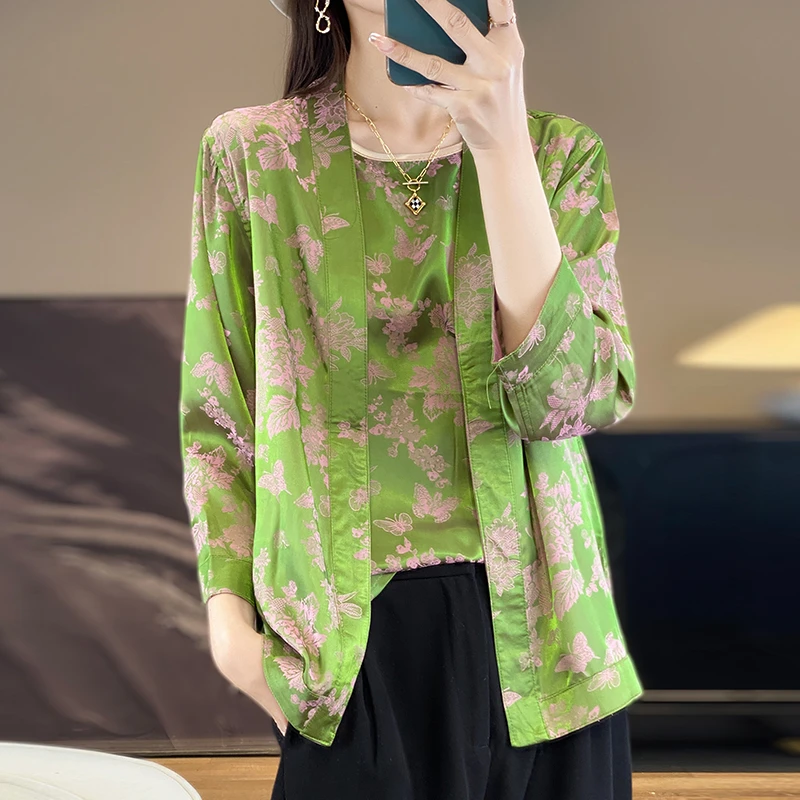 高定双面双穿中国风长袖夏季重磅提花透气罗孔遮肉显瘦宽松外披