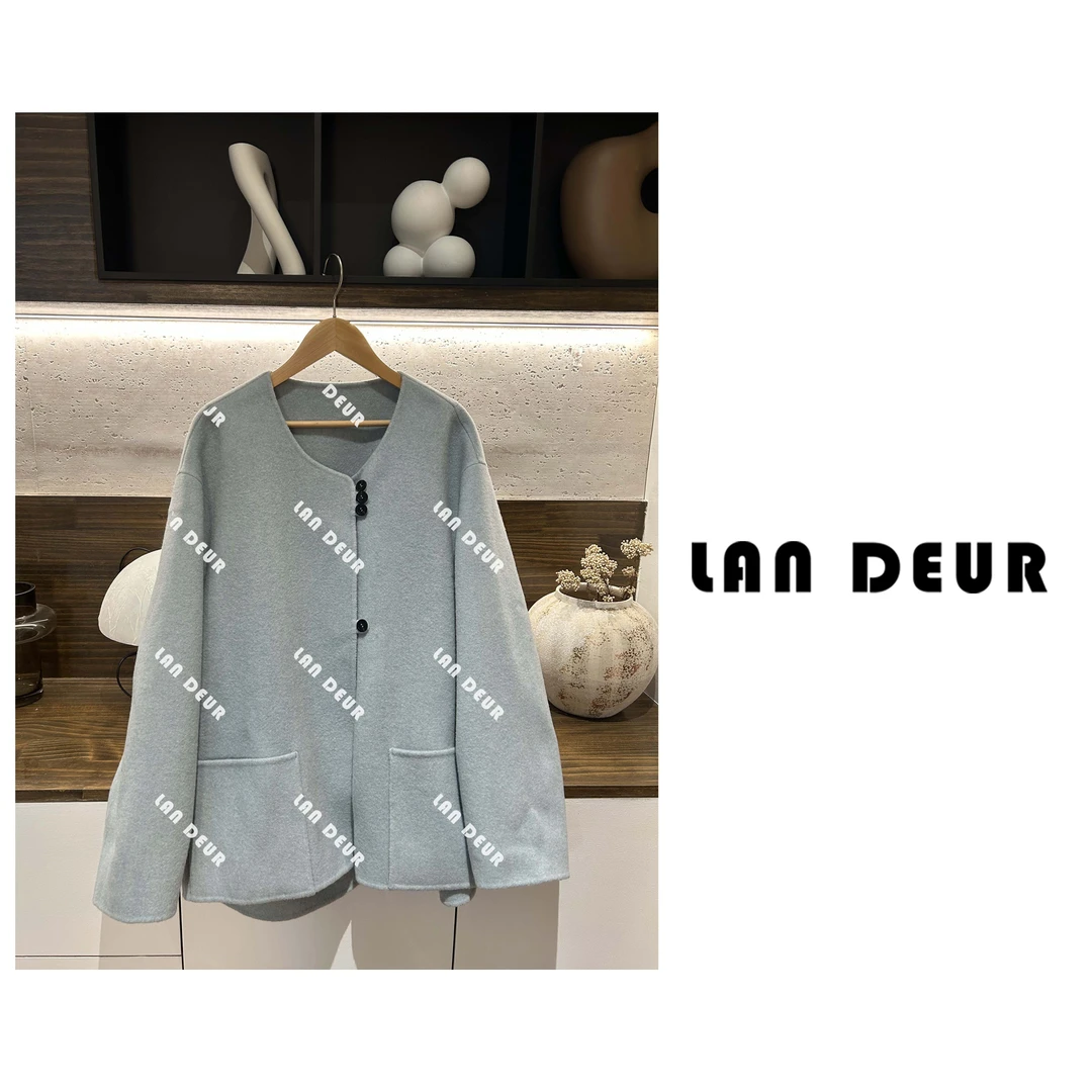 JIUJIU【雾蓝河畔】羊毛+羊驼毛通勤韩系百搭简约双面毛呢外套女