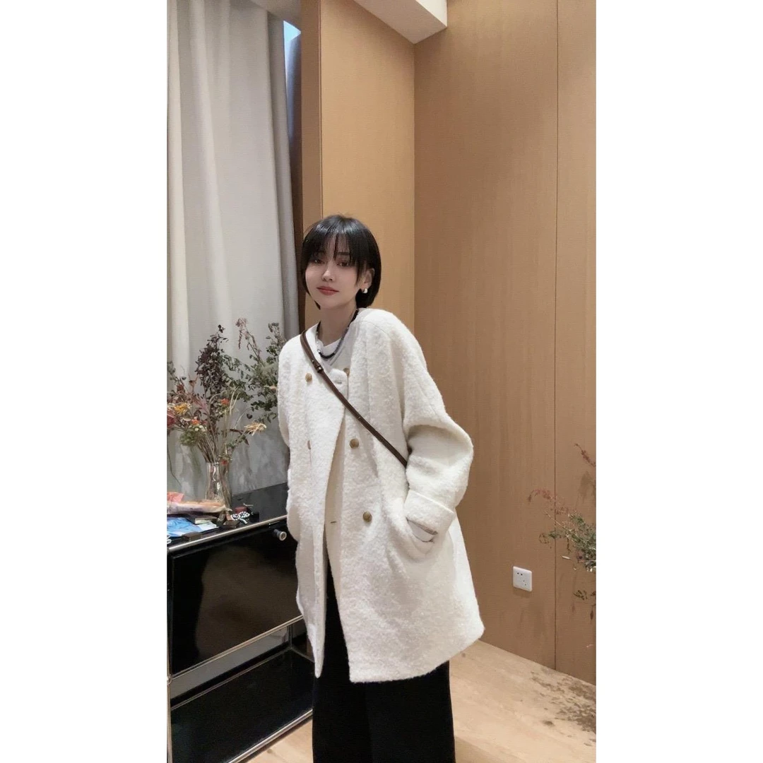 JIUJIU 【隐形小火炉】韩版百搭气质网红中长款毛呢外套0930