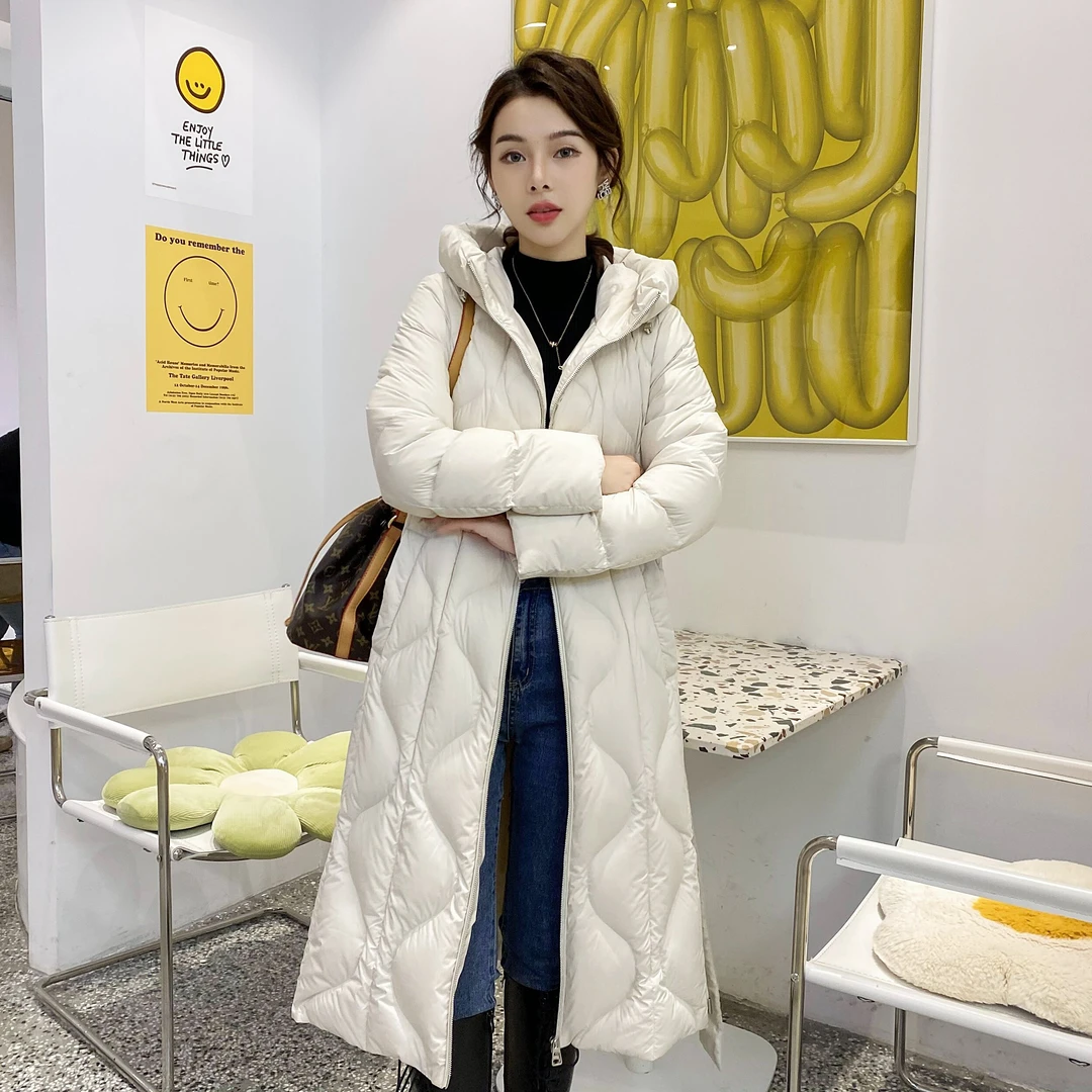 冬季中长款简约保暖羽绒服百搭抽绳羽绒服外套 21044