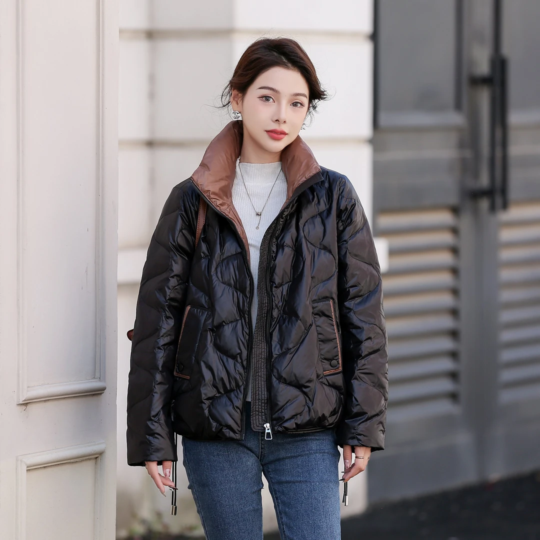 冬季菠萝纹抽绳保暖羽绒服百搭休闲羽绒外套 21002