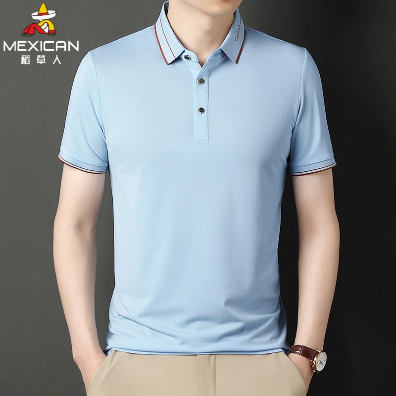 稻草人男士夏季短袖翻领衫男装纯色上衣速干薄款运动时尚