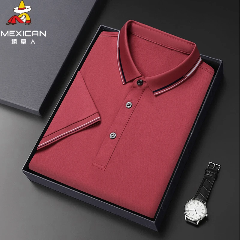 稻草人冰丝半袖夏上新款纯色商务休闲翻领短袖恤衫男