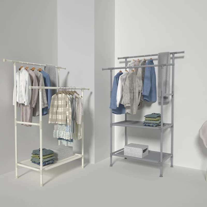简易衣架家用落地立式衣帽架双杆挂衣架挂衣服晒衣阳台宿舍晾衣架