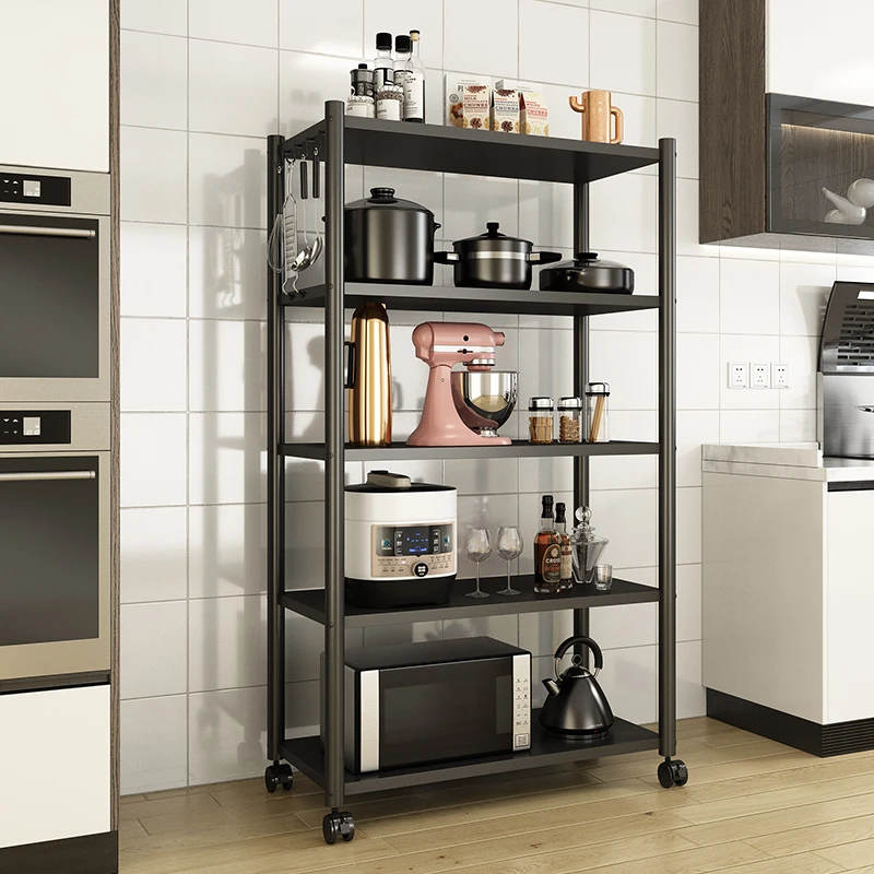 厨房置物架落地式多层微波炉烤箱用收纳架子多功能带轮锅架储物架