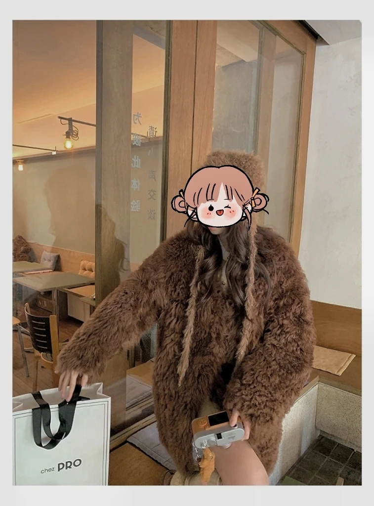 【静奢时光】冬季V领中长款托卡皮毛一体皮草外套2495