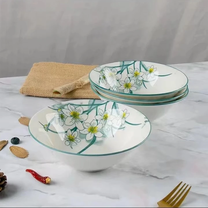 【4只装】水仙花6英寸斗碗釉下彩家用面碗汤碗