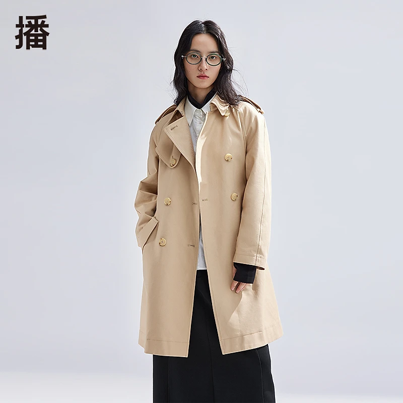 播休闲宽松双排扣中长款风衣BDR1FD0101