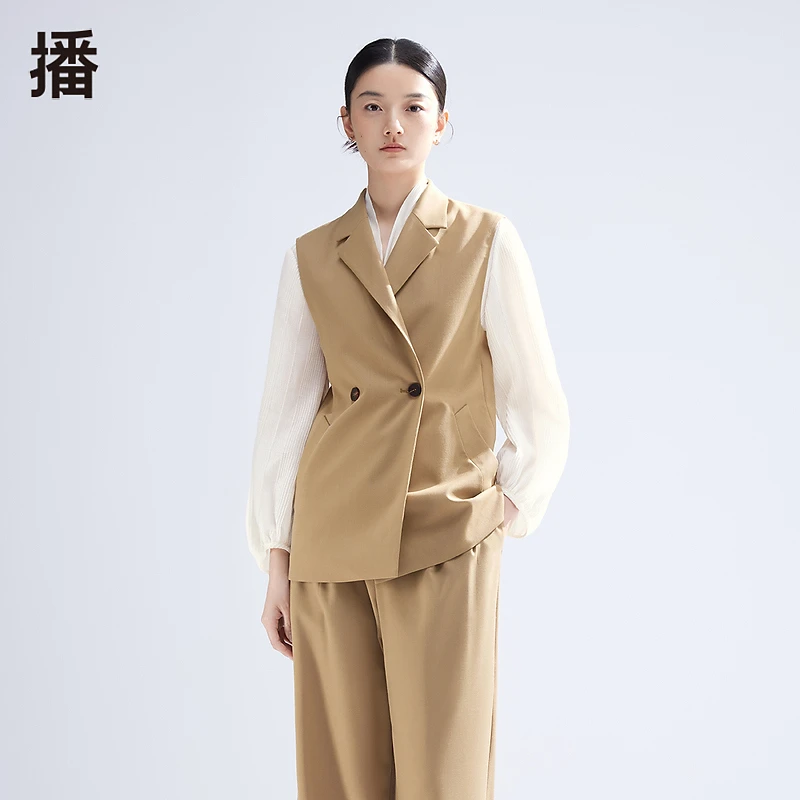 播翻领西装气质马甲春季轻奢简约通勤无袖复古设计感DDR1MD5139