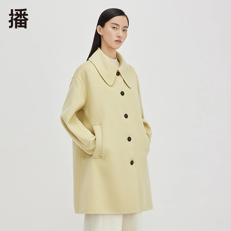 播秋冬圆角大气翻领毛呢外套DDQ4AD5414双面呢冬季时尚女士