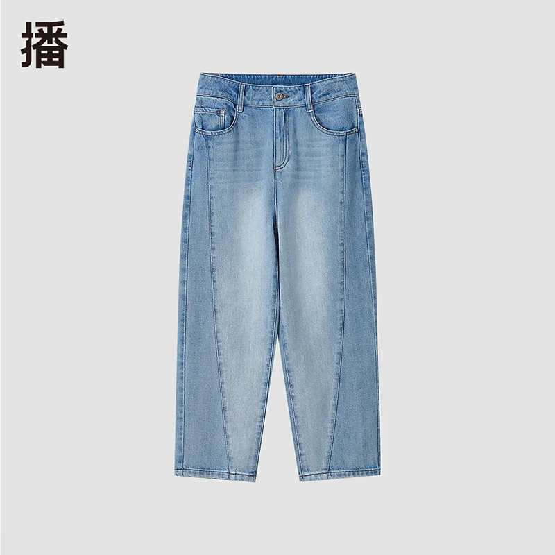 播秋季直筒牛仔裤分割层次感高腰显瘦复古BDQ3KD1800