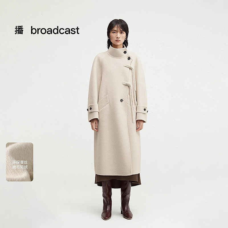 broadcast/播【商场同款】羊绒双面呢中长款斜扣立领大衣BDR4AD3746