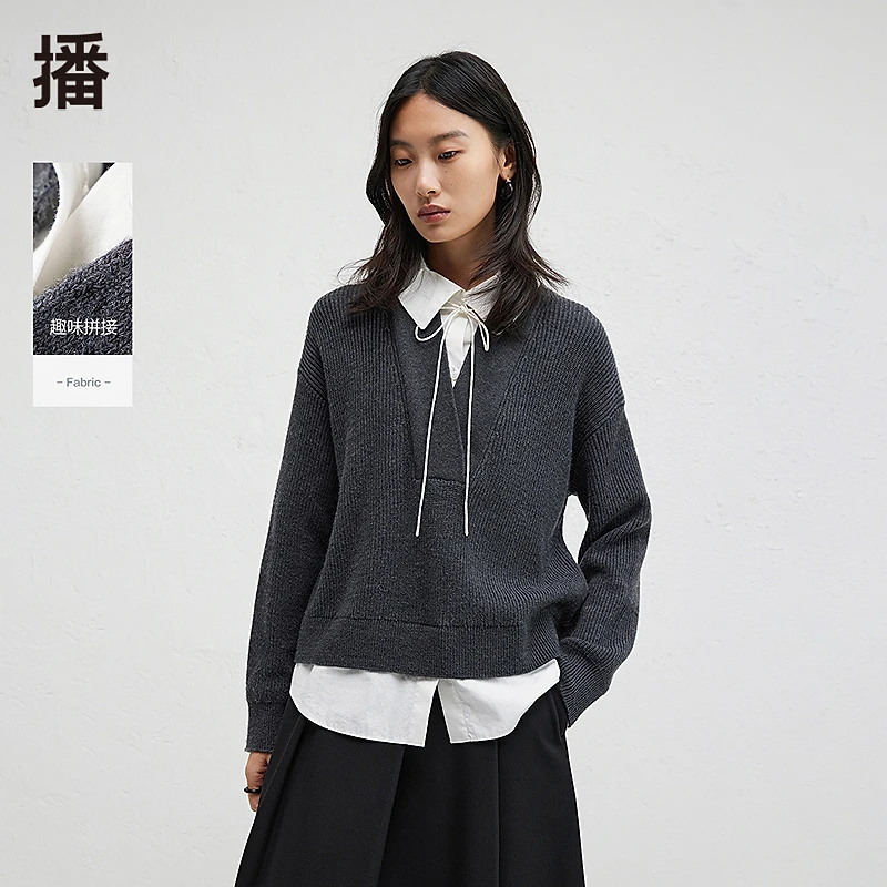 播时尚简约飘带衬衫领衬衫BDR4HD3425