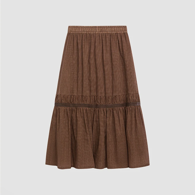 播蕾丝拼接A字半身裙韩系格子长裙BDR2BD0935-zhibo