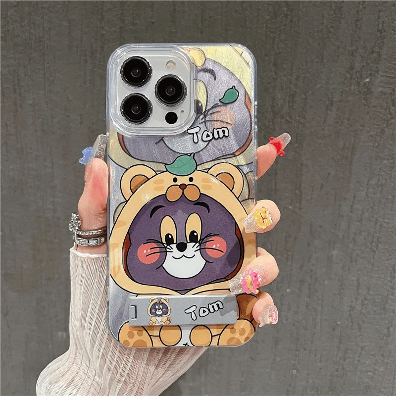 猫和老鼠适用于苹果15手机壳折叠支架华为荣耀oppovivo小米卡通潮