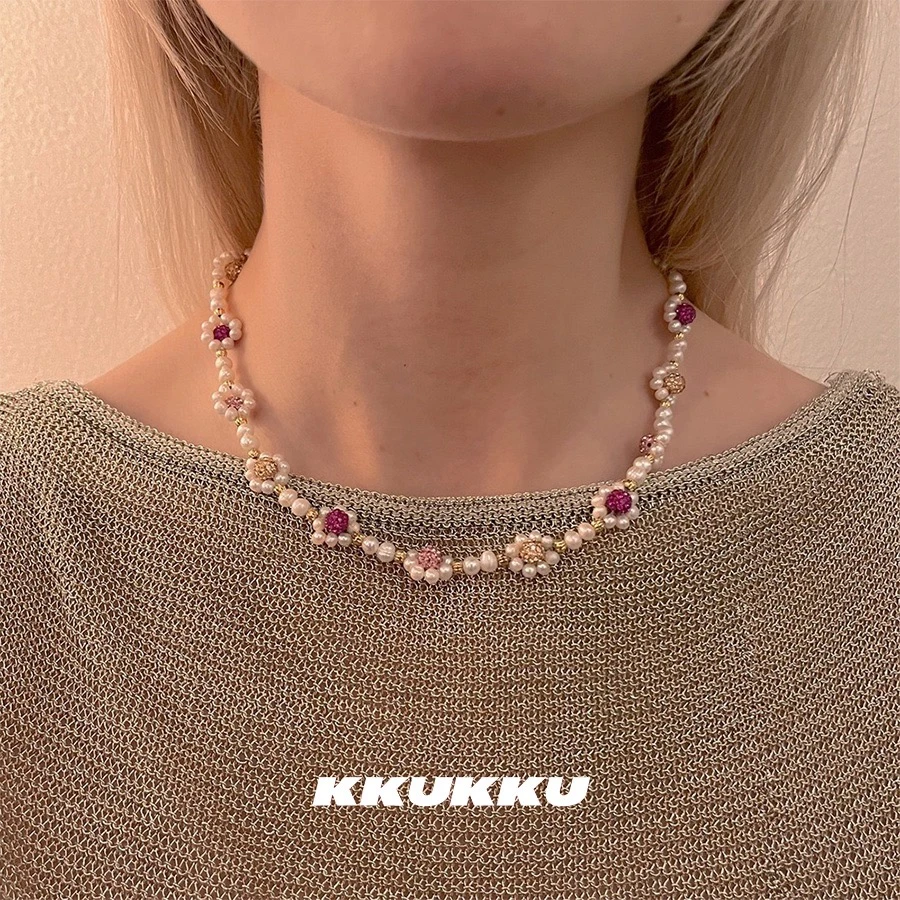 KKUKKU 铜合金项链 丢失乐园系列手工小米珠太阳花项链