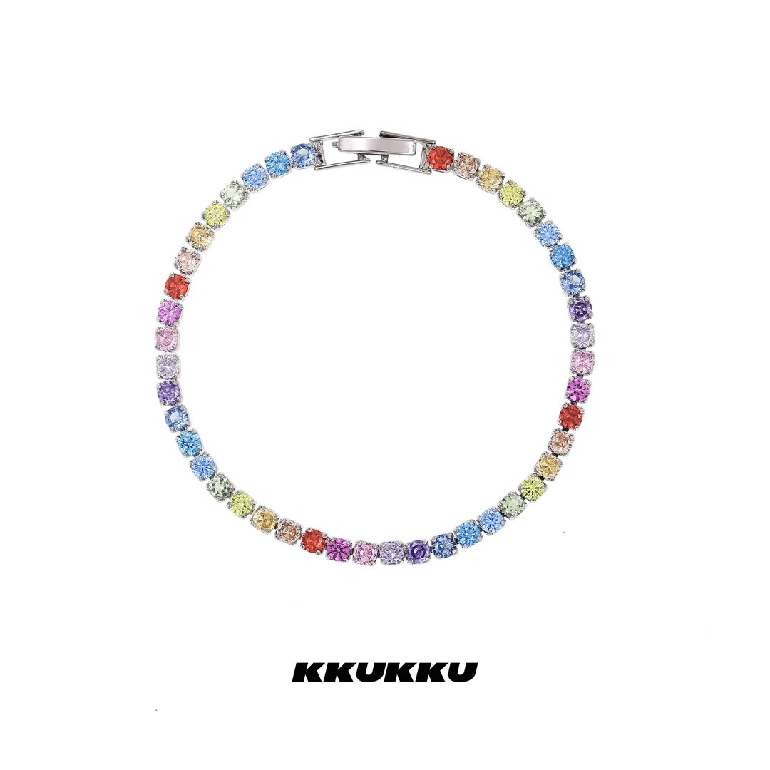 KKUKKU 铜合金合成锆石手链 mini锆石彩虹色高级感多巴胺手链百搭