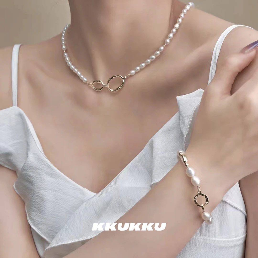 KKUKKU 铜合金项链 丢失乐园系列不规则巴洛克液态金属肌理扣法式