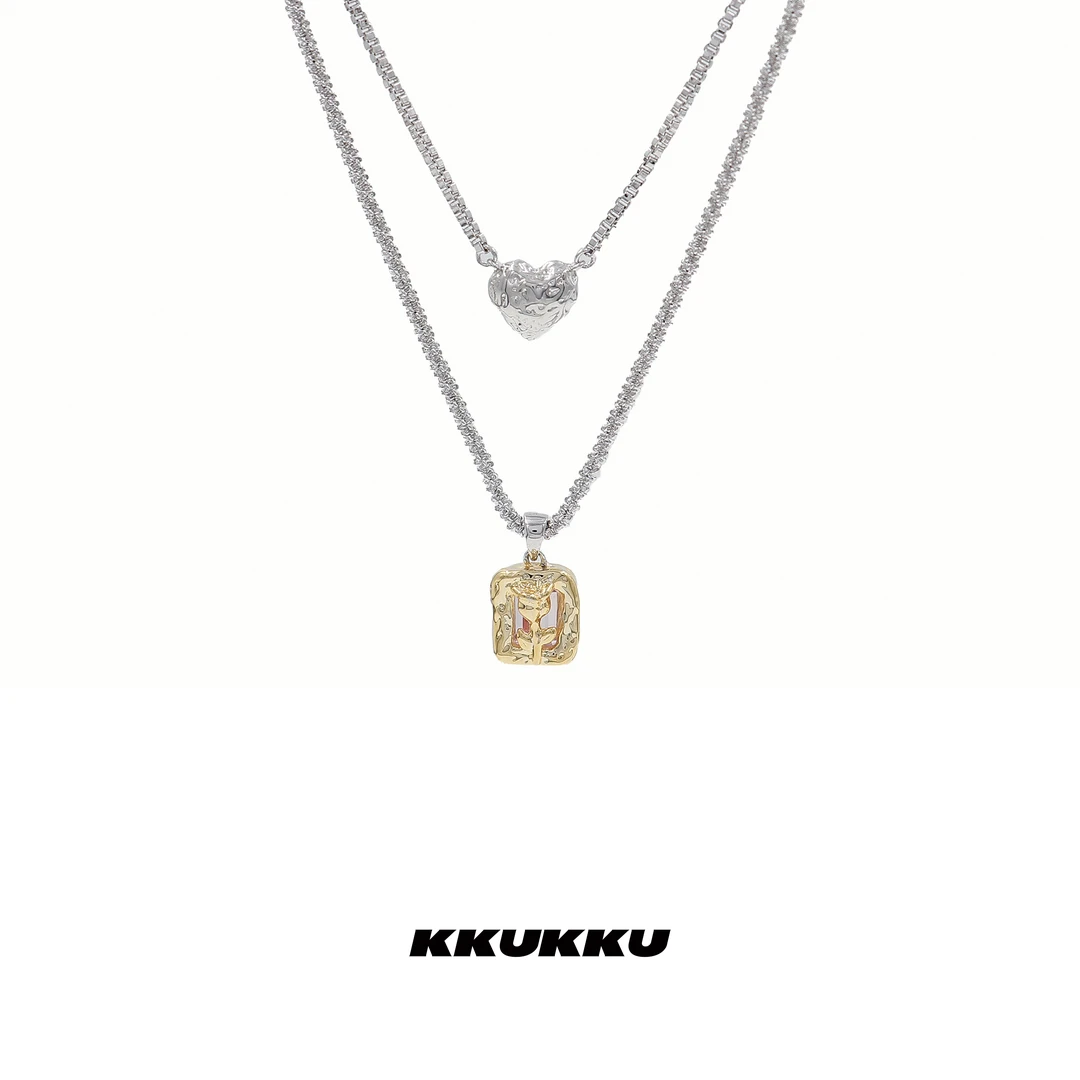 KKUKKU 铜合金合成锆石项链 无限搭系列日光玫瑰爱心拼接项链小众