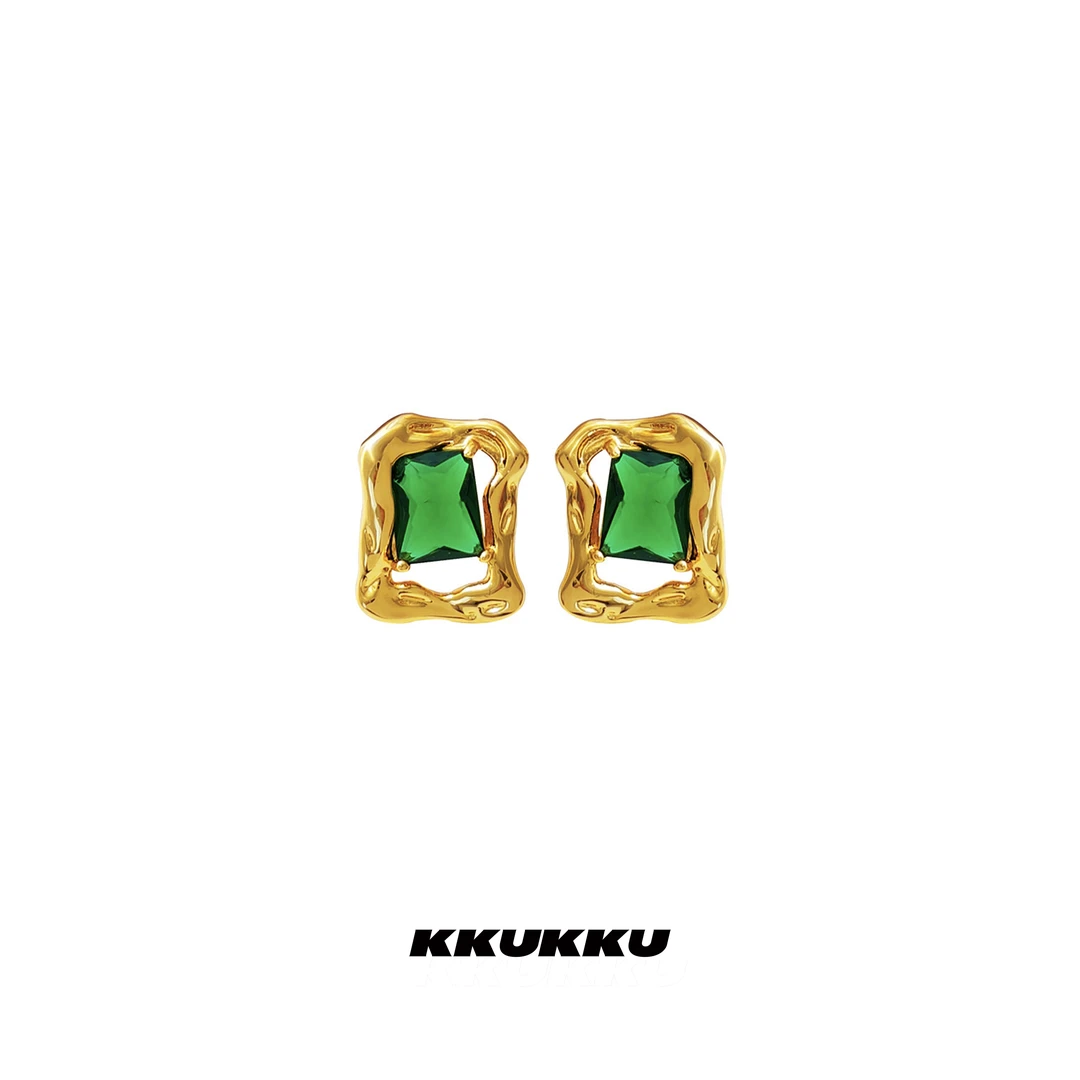 KKUKKU 非金属合成锆石项链 间金拼接孔雀绿复古高级感项链