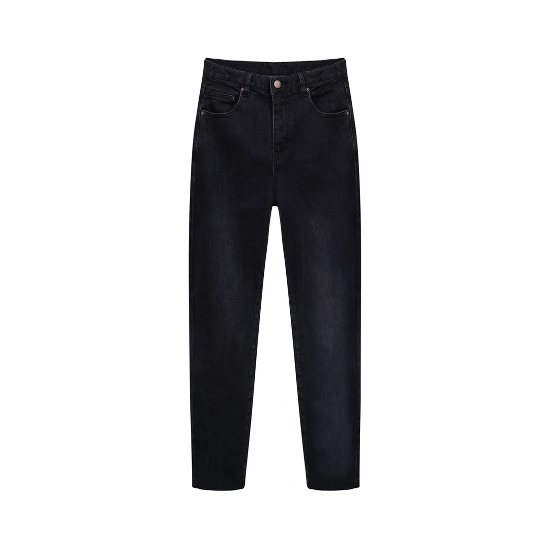 L002我是工厂丨高腰烟管裤牛仔裤女薄绒百搭时尚直筒裤修身弹力女