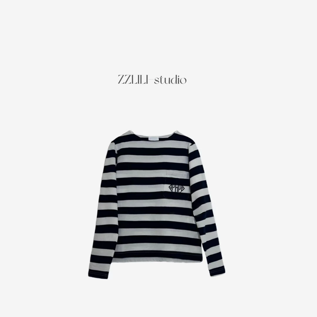 ZZILI   2024小众设计师高级定制舒适深蓝条纹上衣