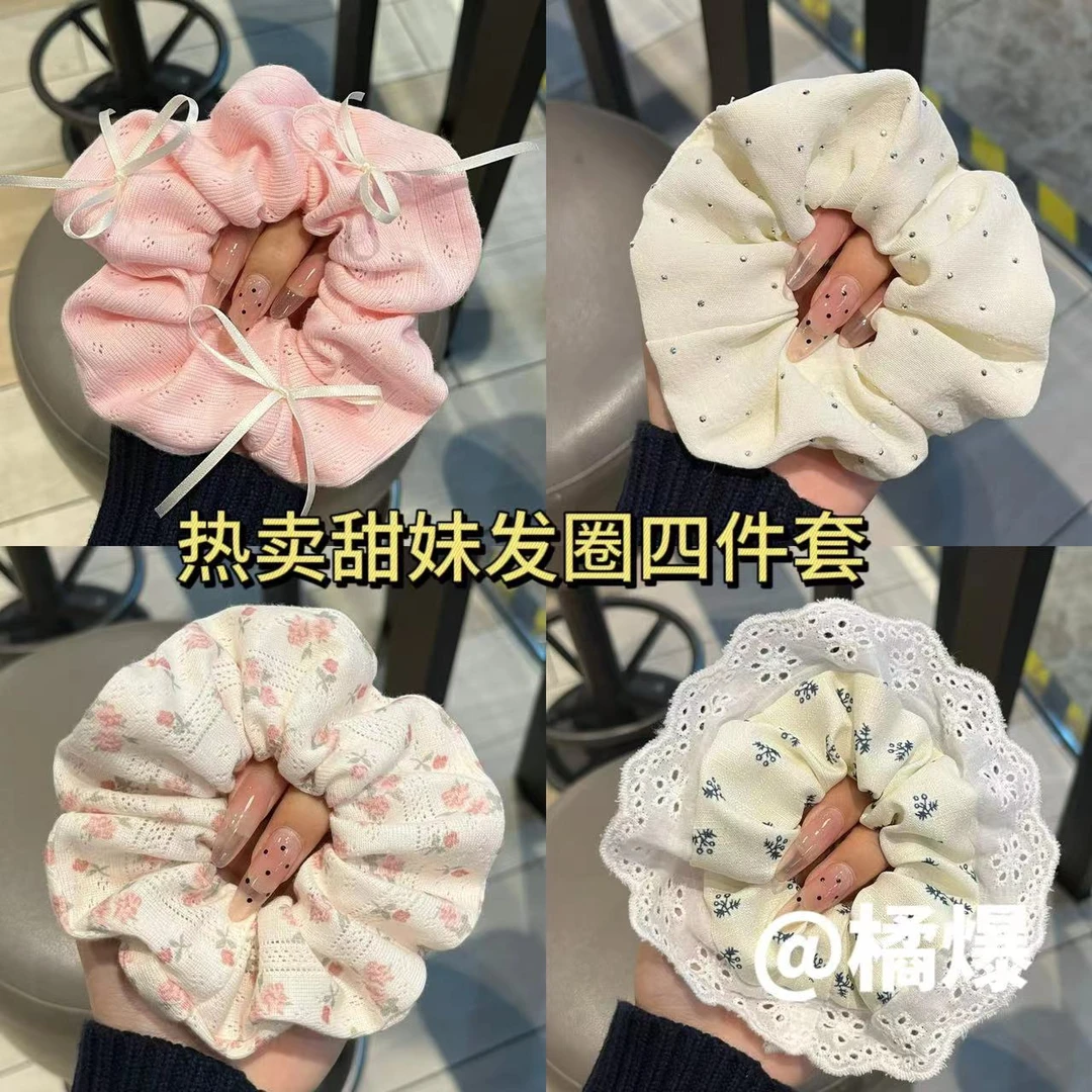 韩版ins扎头高颜值小香风发圈高级感法式头绳复古蕾丝大肠发绳女