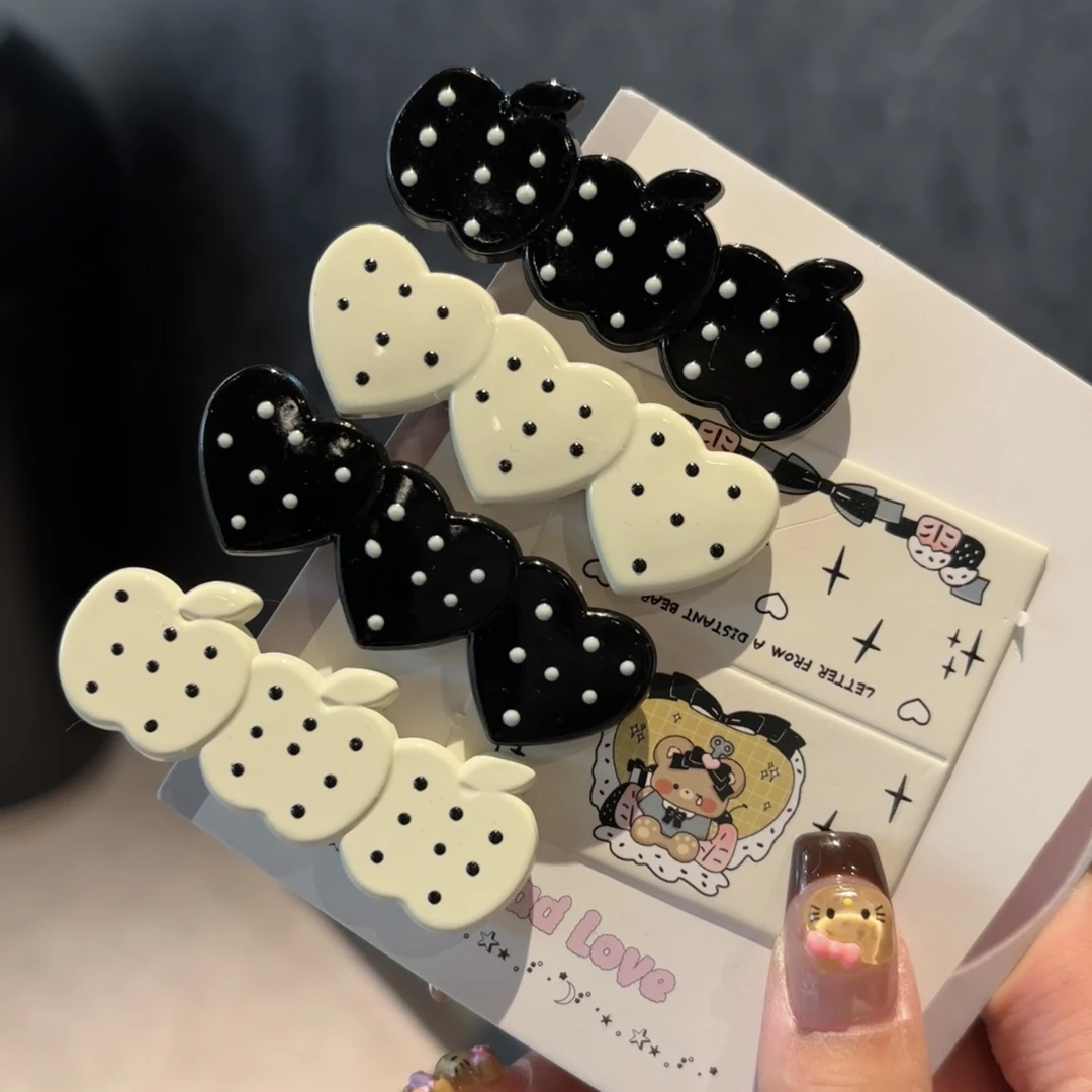 2024新款黑白爱心苹果发夹可爱少女刘海侧边夹碎发夹头饰发饰